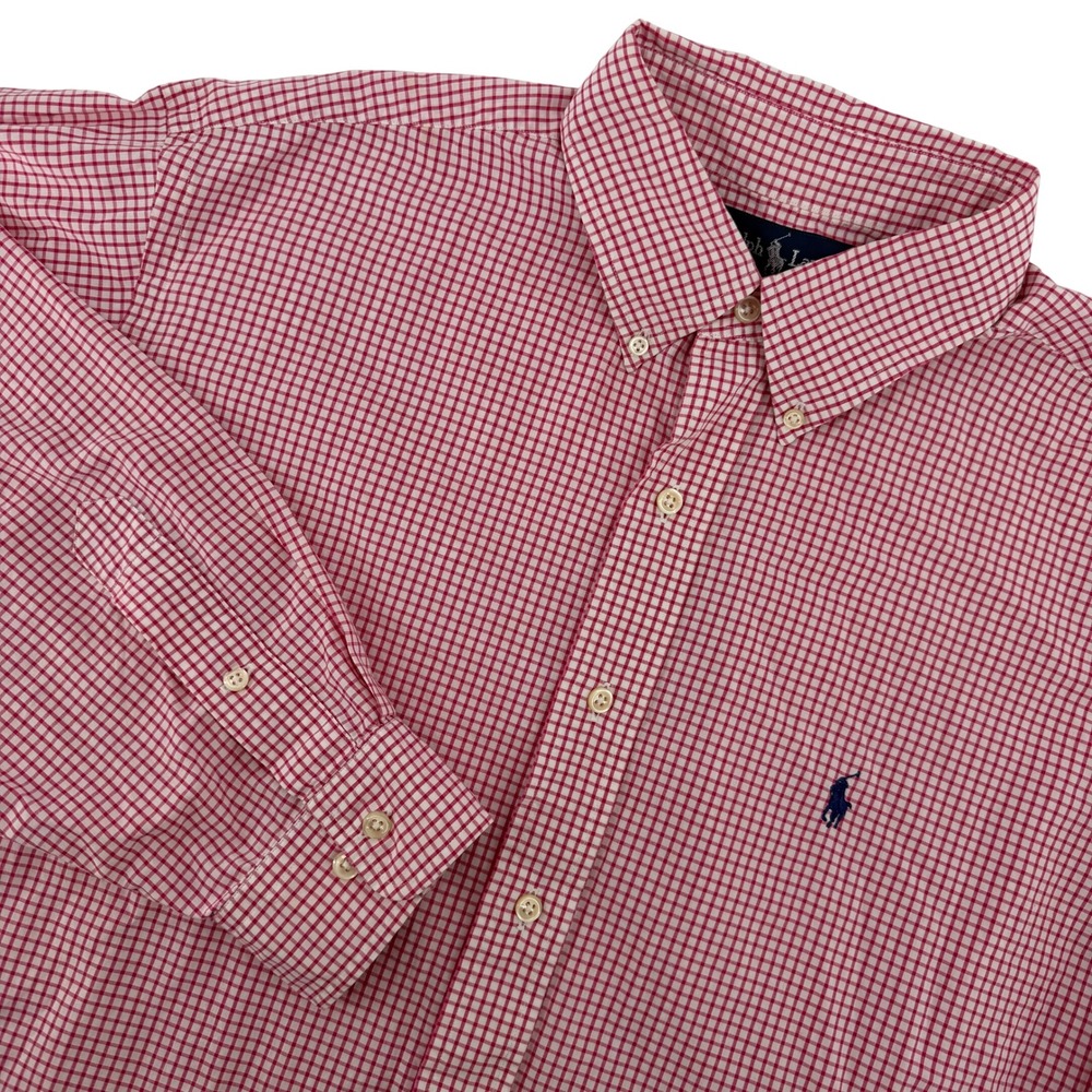 Vintage 80s Ralph Lauren Yarmouth Gingham Button Down‎ Shirt Mens 16.5 32/33 Red